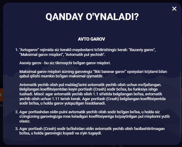 Melbet Uz onlayn kazinosida Ozarbayjonda pul uchun Crash o'yinlarini qanday o'ynash mumkin