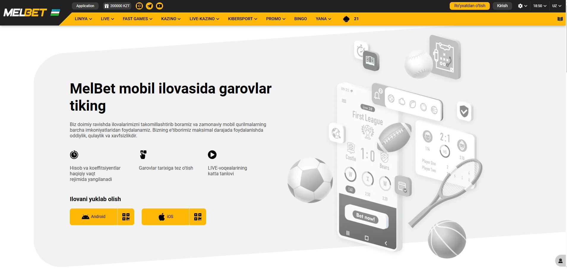 MelBet ilovasi yuklab
